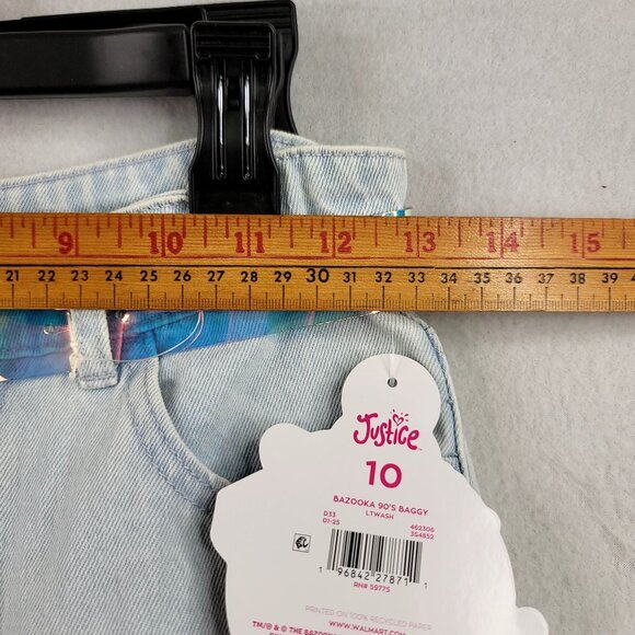 Justice Girls Bazooka Ring Pop Graphic Baggy Jeans Holographic Belt Size 10 NEW - Picture 7 of 9